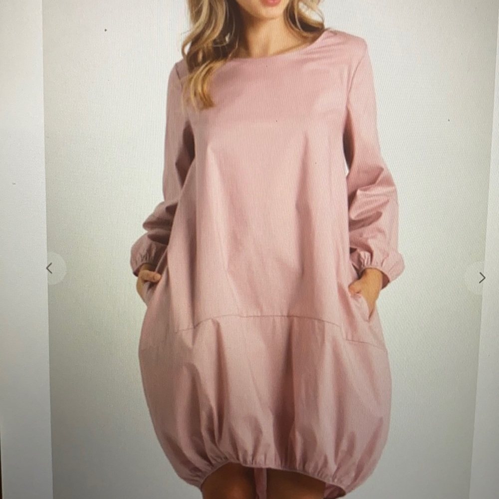 POPLIN LONG SLEEVE MlNI BUBBLE DRESS Light pink
